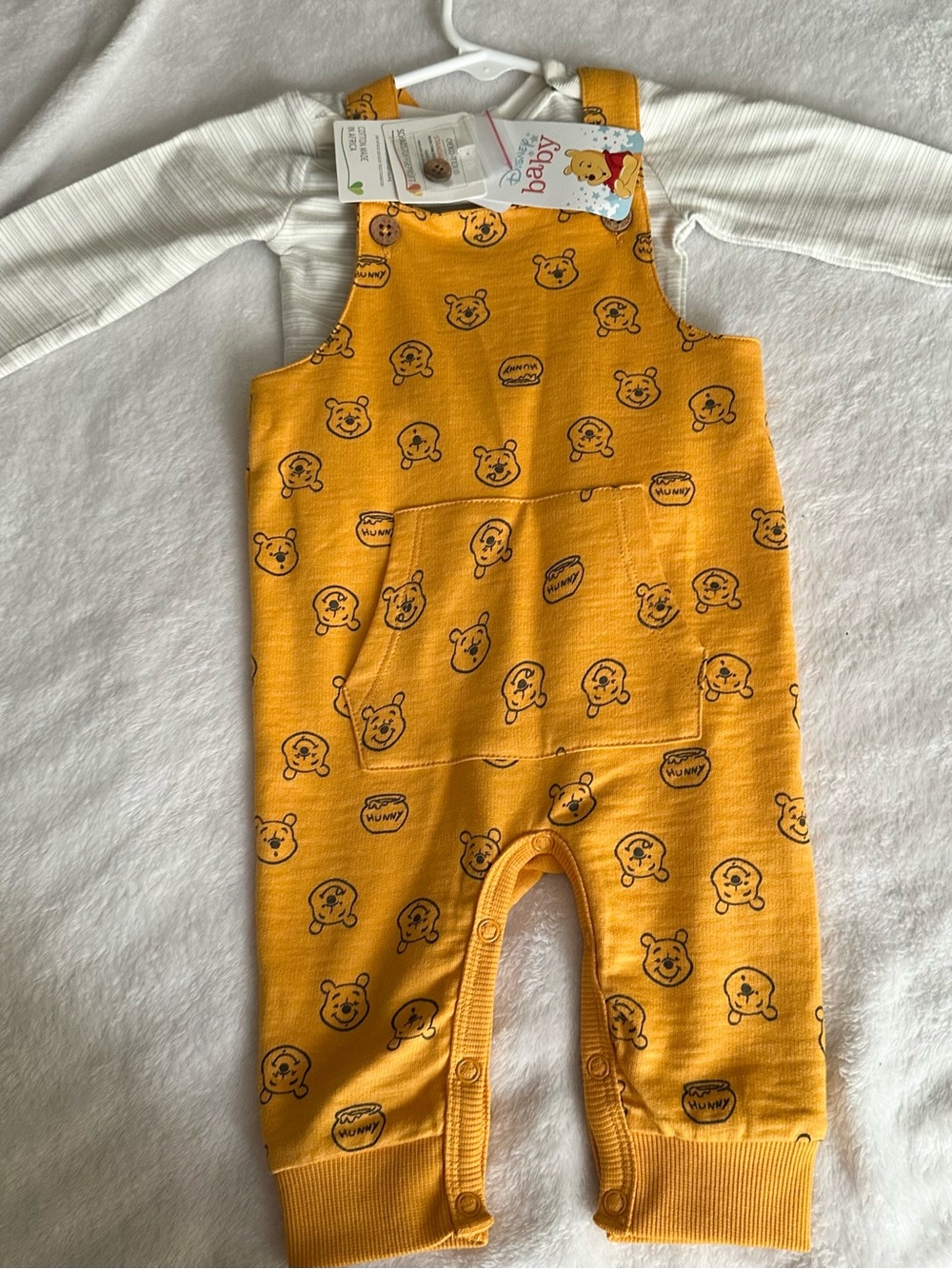 Disney Mustard Yellow Winnie the Pooh Overall Bodysuit
